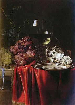 Still Life Grapes, A Roemer, A Silver Ewer And A Plate
